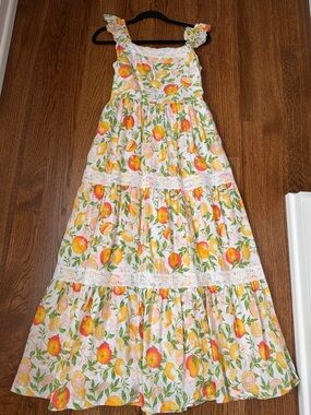 Rachel Zoe White Lemon & Orange Floral Maxi Dress